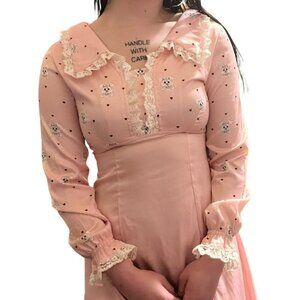 Taobao Harajuku Japan Lace Trim Bunny Pink Babydoll Dress